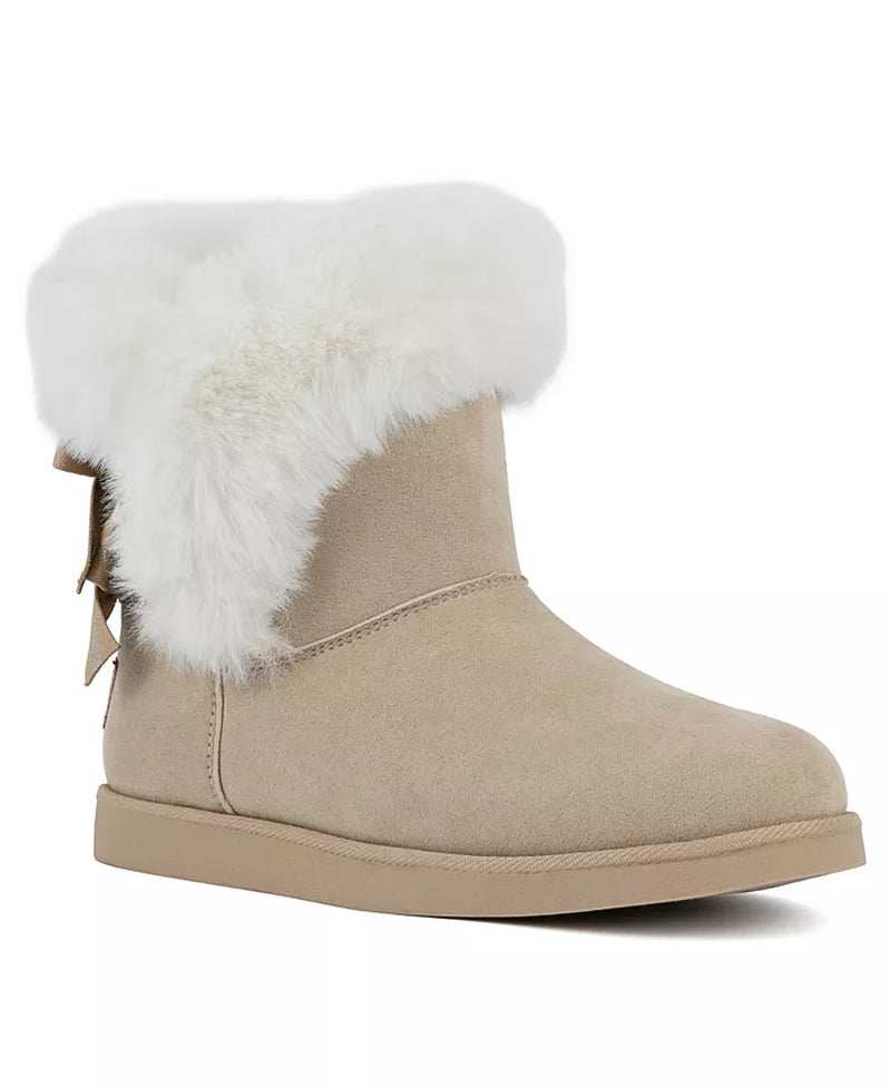 Women's King Cozy Cold Weather Boots with plush ankle and Juicy Couture logo, faux suede material.