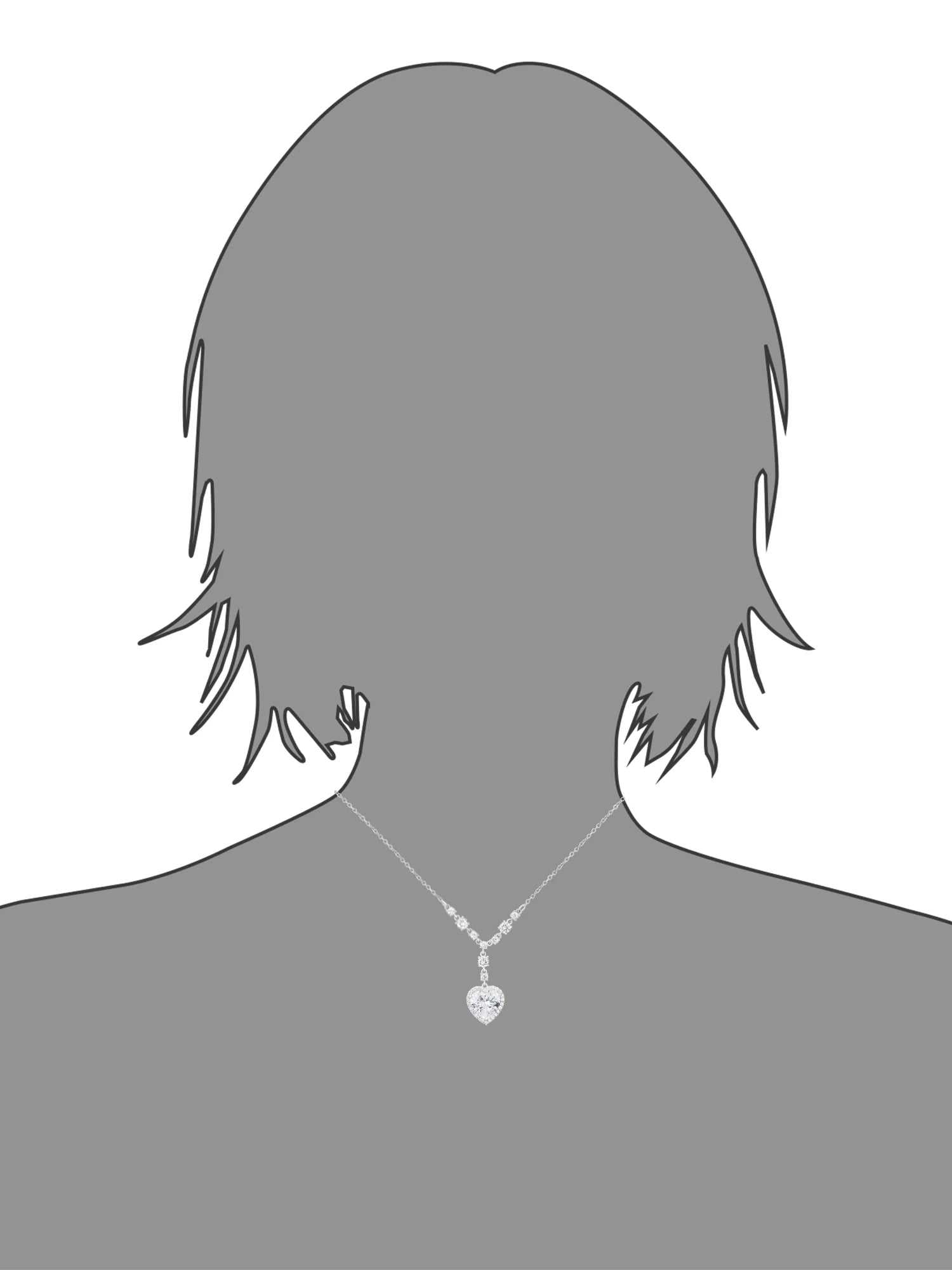 Silver-plated cubic zirconia heart pendant necklace, 18-inch chain, elegant jewelry piece.