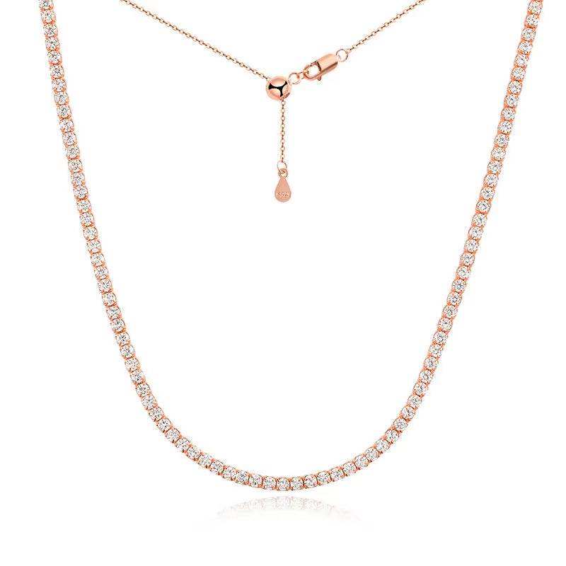 S925 silver plated 18K gold tennis necklace with sparkling Moissanite stones, adjustable choker for women.