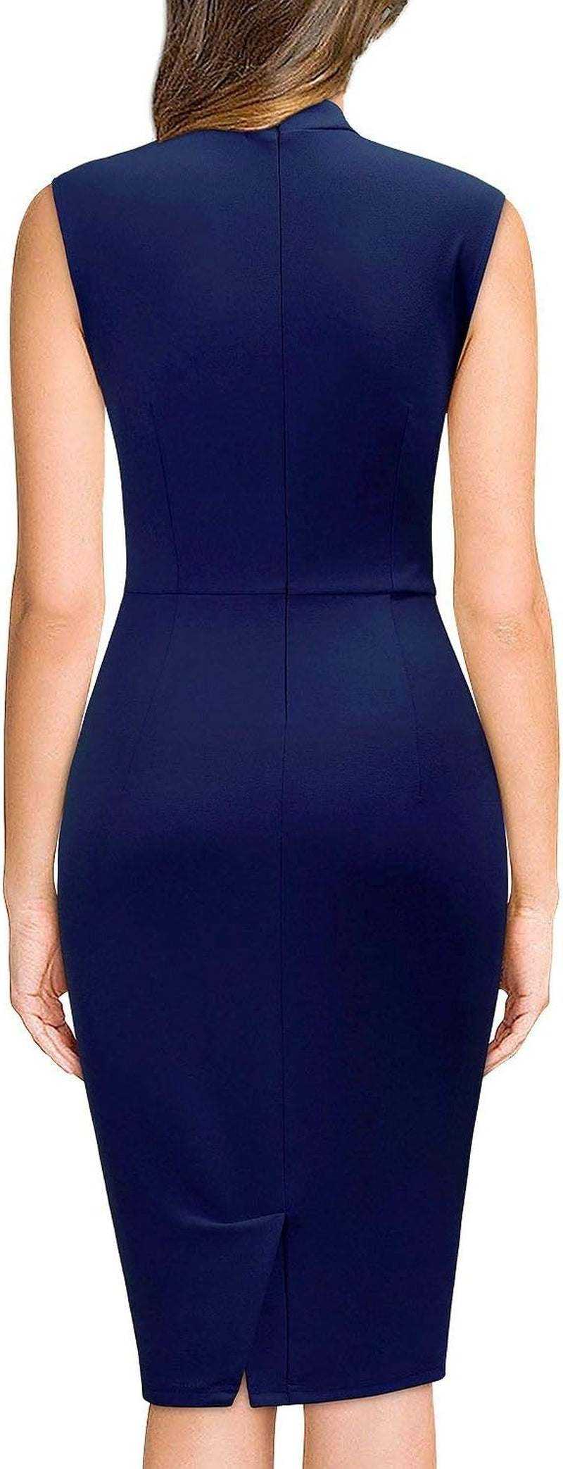 Women's Retro 1950s Style Cocktail Dress with Half Collar and Ruffle Detail in Navy, Knee-Length, Sleeveless.