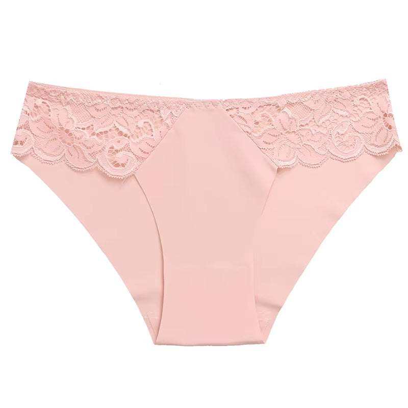 3-piece women's sexy underwear set with lace trim in blush pink.