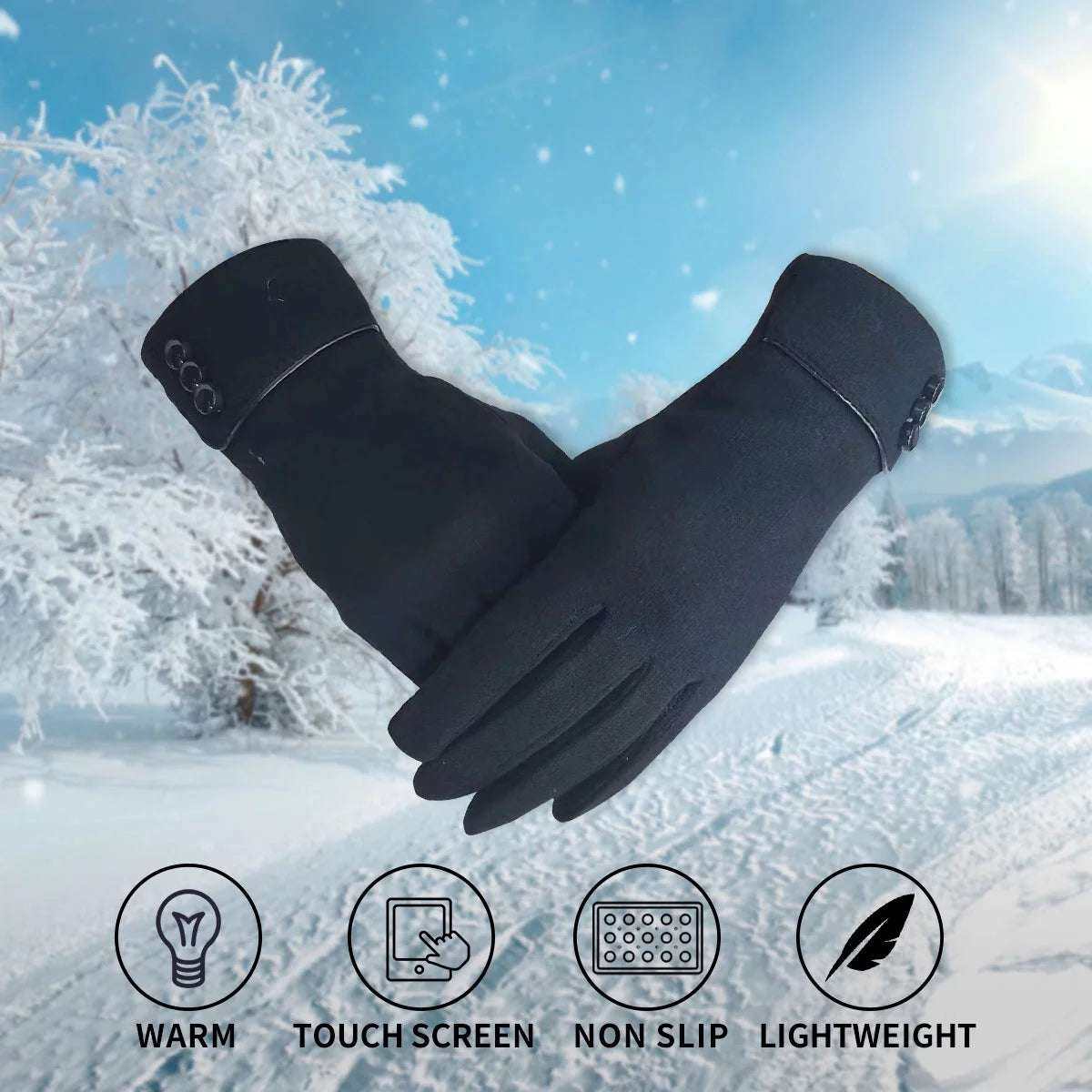 Warm and lightweight fingers gloves for women with sensitive touchscreen compatibility, ideal for winter activities.