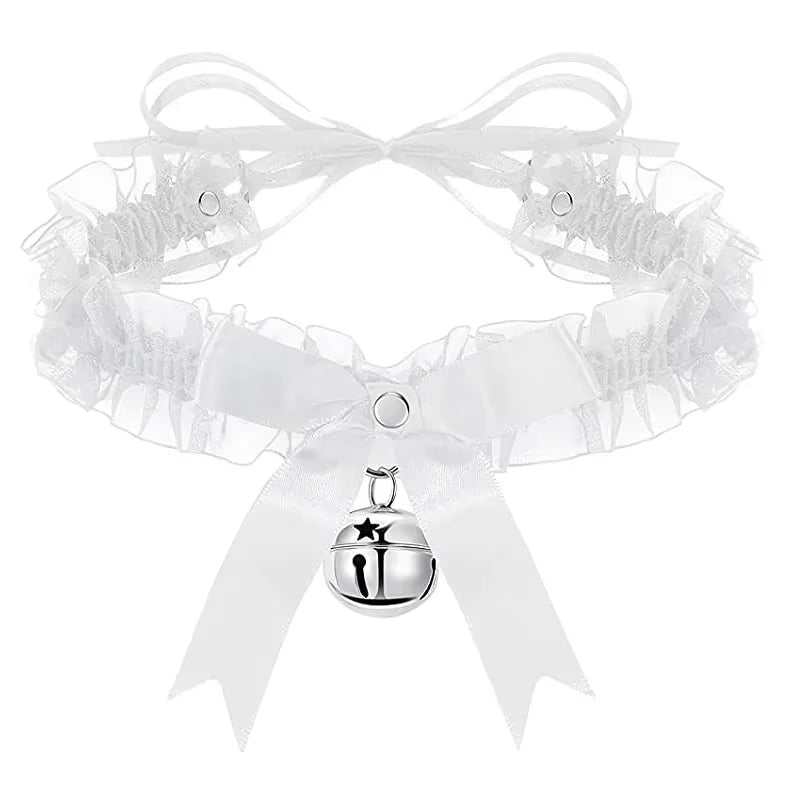 Gothic lace choker necklace with bow knot pendant and bell, perfect for parties and cosplay.