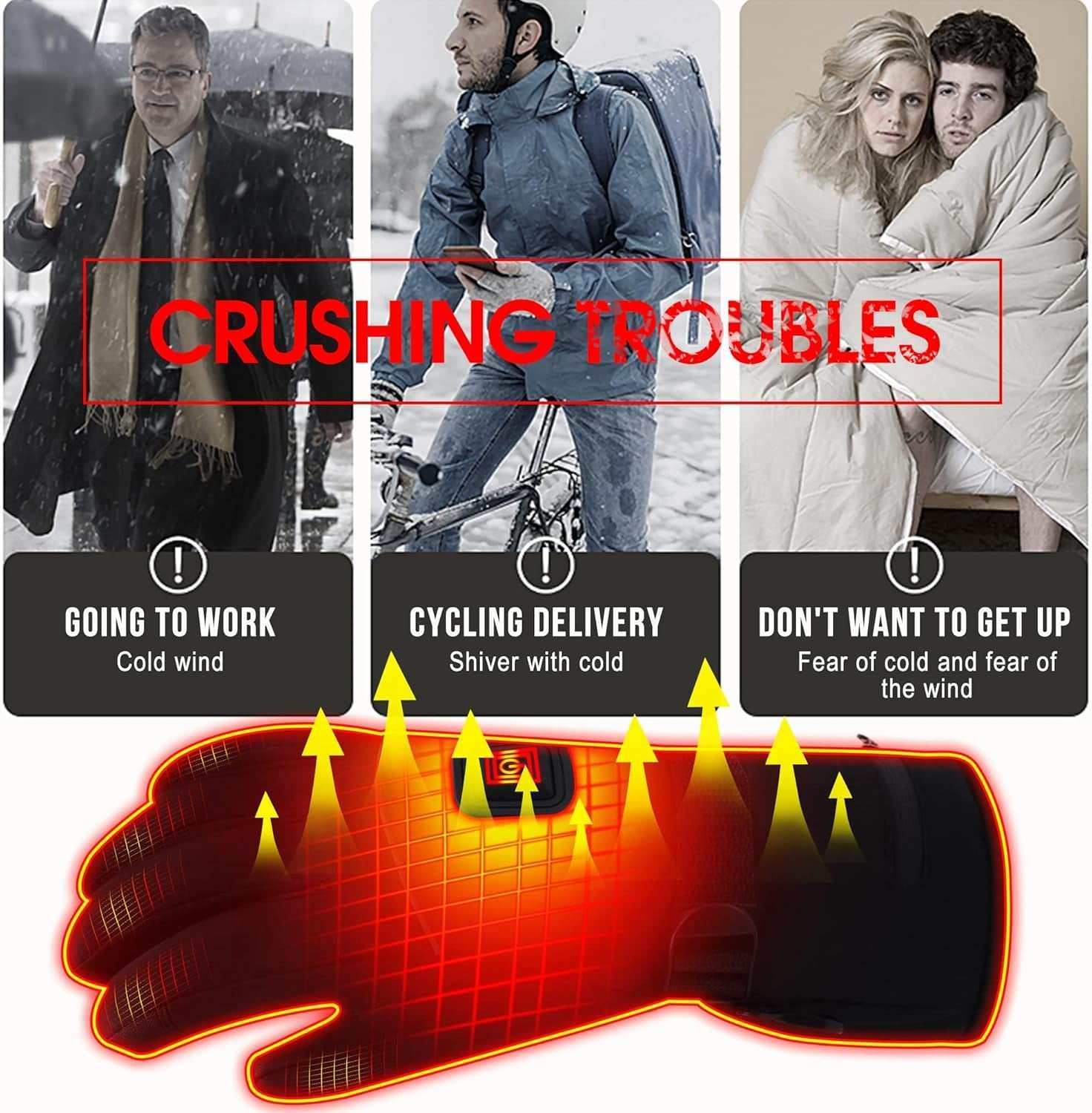 Thermal gloves for men and women with large heating area, ideal for hiking and skiing.
