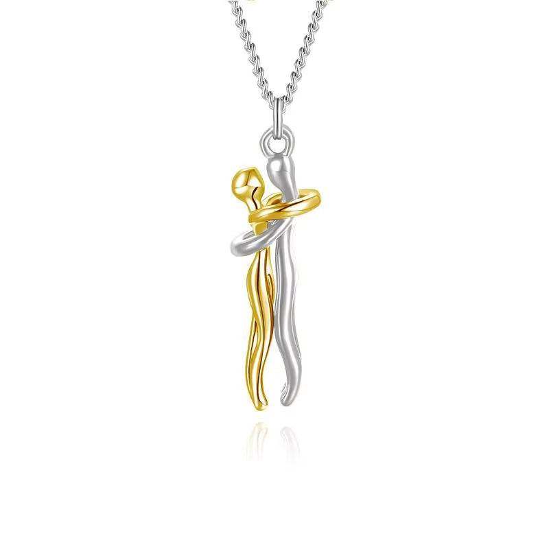 Fashion hugging necklace with gold and silver figurine design, choker pendant highlighting love and connection.