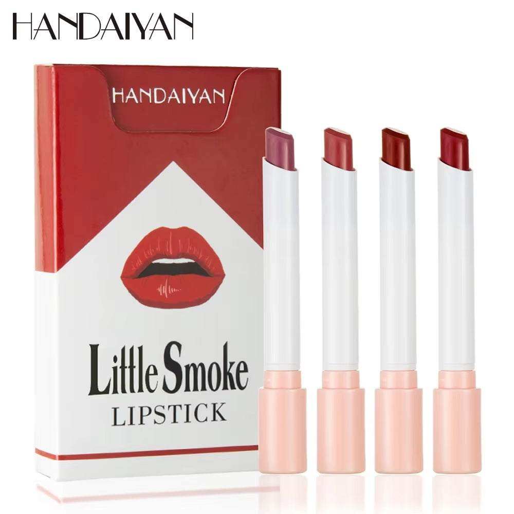 Creative Cigarette Lipstick Set with 4 matte colors, waterproof and long-lasting makeup.