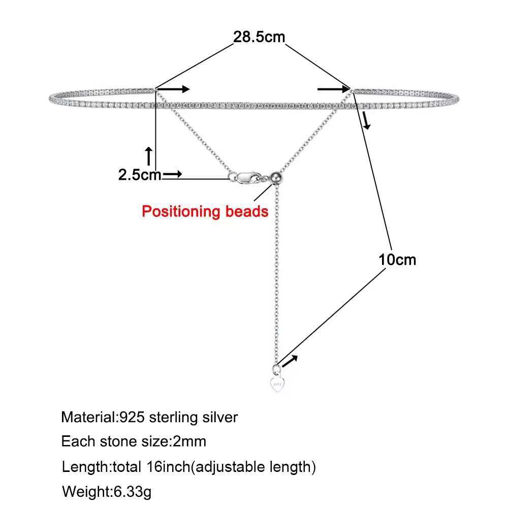 Tennis necklace for women, S925 sterling silver plated with 18K gold, featuring 2mm Moissanite stones, adjustable choker design.