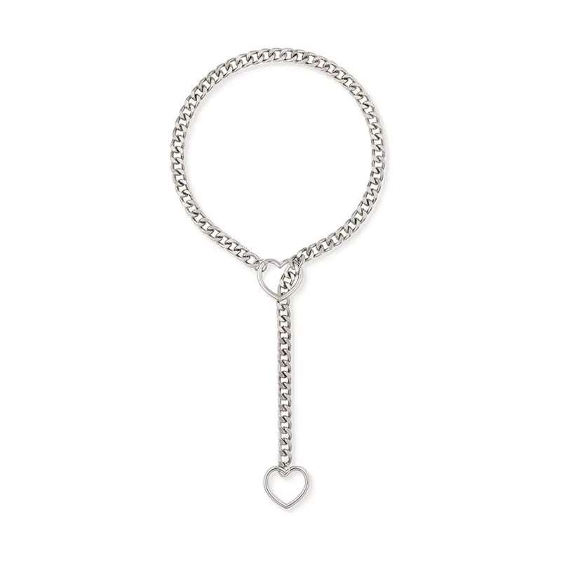 Women's punk rock heart O-ring Cuban chain necklace with key.