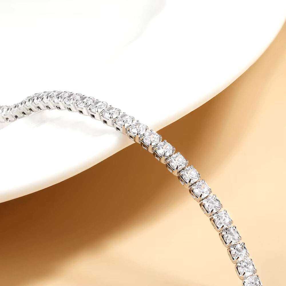 Tennis necklace with sparkling Moissanite stones and S925 silver plated 18K gold choker.