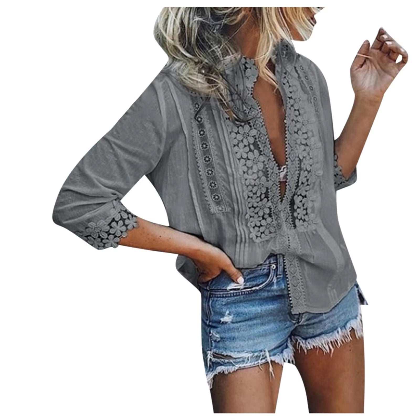 Women's casual top with lace details and V-neck design