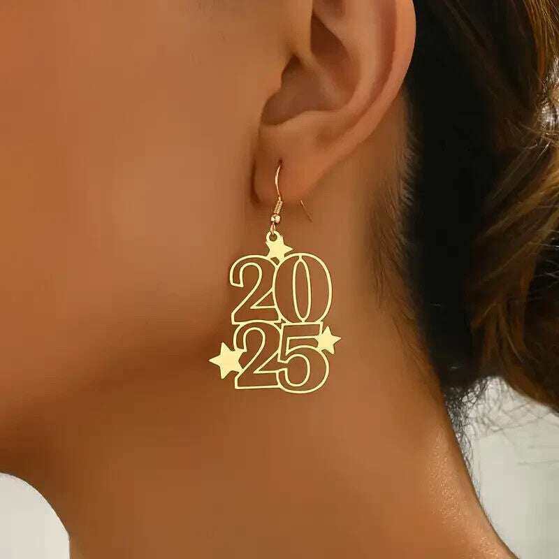 2025 New Year's Eve celebration golden drop and dangle earrings.