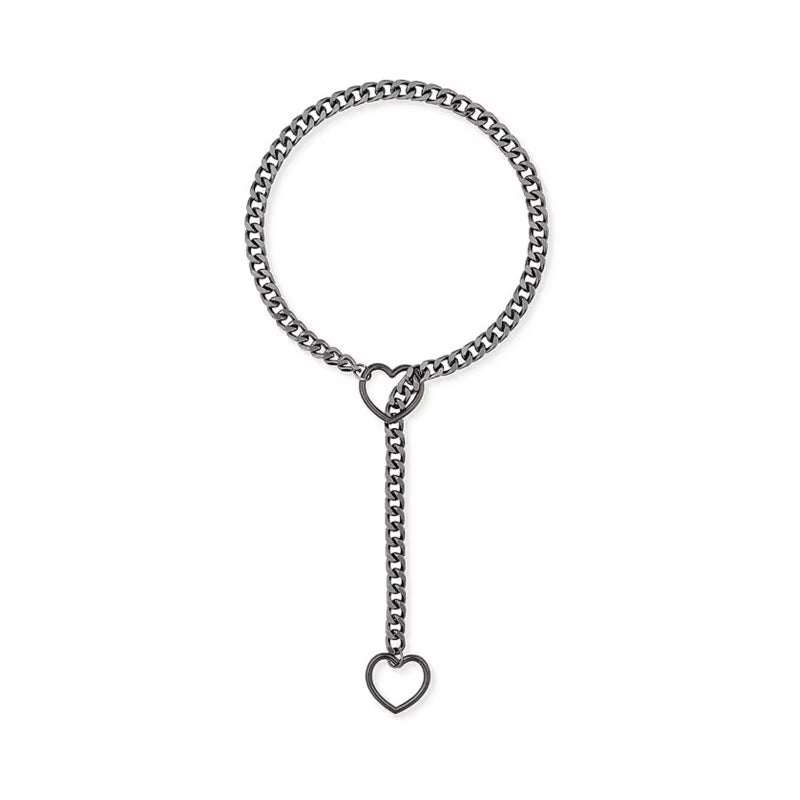 Heart O-Ring punk rock Cuban long necklace with key and adjustable lariat design.