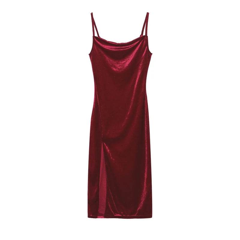 Spring/Summer slim fit split strap dress in red, featuring adjustable straps and elegant design.