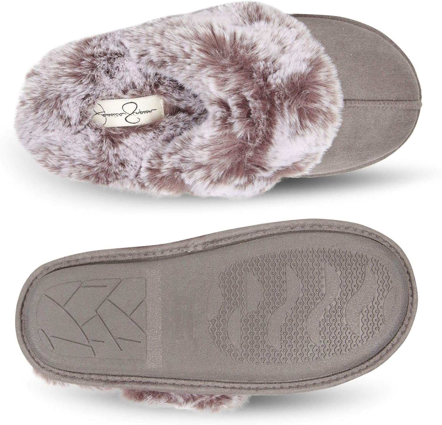 Women Slipper Jessica Simpson women's faux fur slippers with anti-skid sole, comfortable indoor footwear.