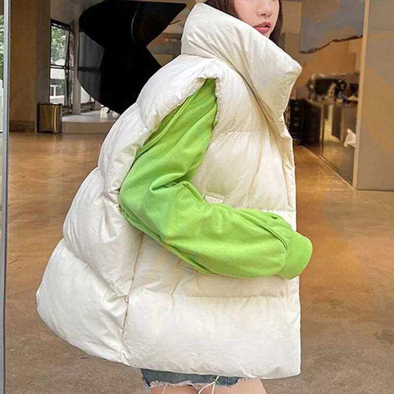 Women's thick warm Y2K vest coat, windproof, casual outerwear with stand collar.
