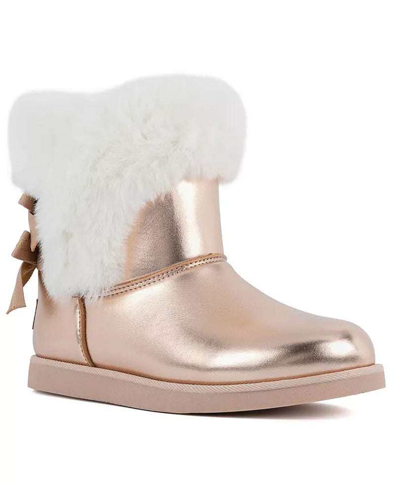 Women's King Cozy Cold Weather Boots, plush ankle, faux suede, Juicy Couture logo, memory foam padding.