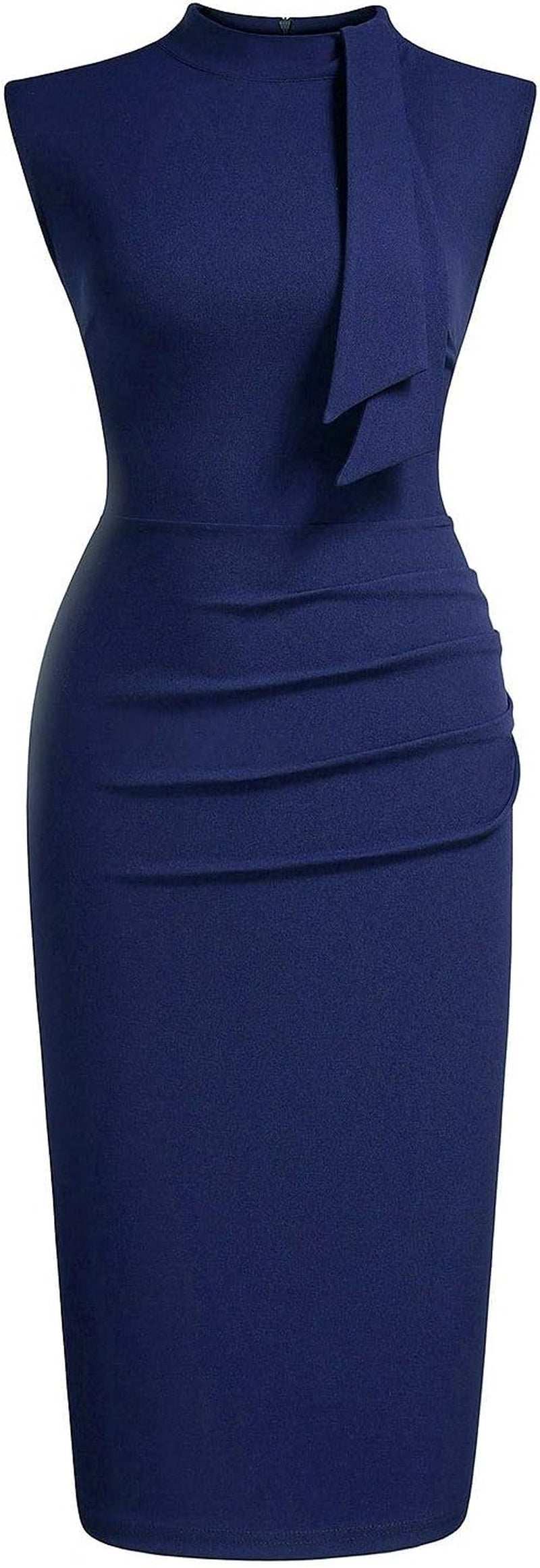 Women's Retro 1950s Style Half Collar Ruffle Cocktail Dress in navy blue.