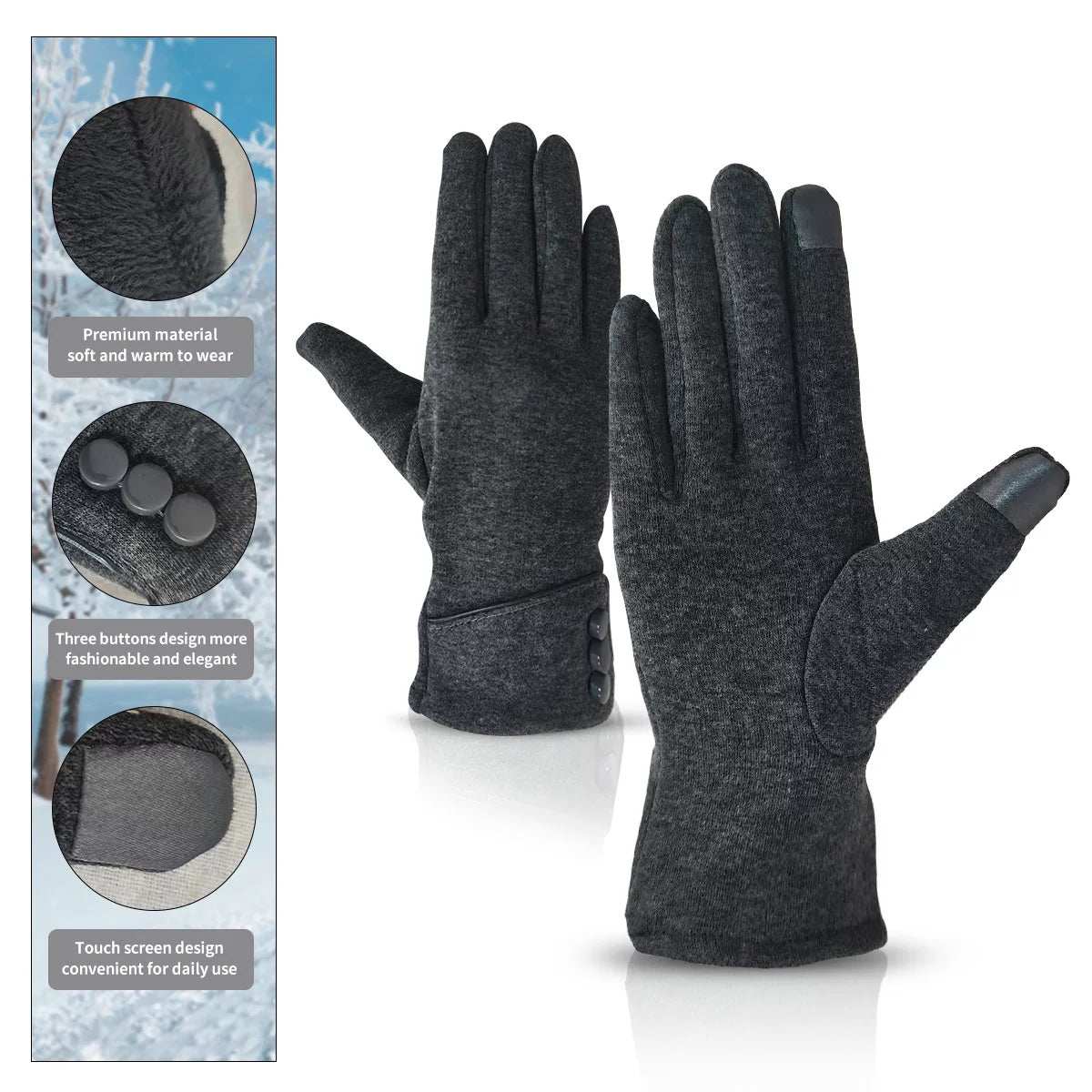 Fingers Gloves for Women with touchscreen fingertips, warm elastic material, ideal for winter activities.