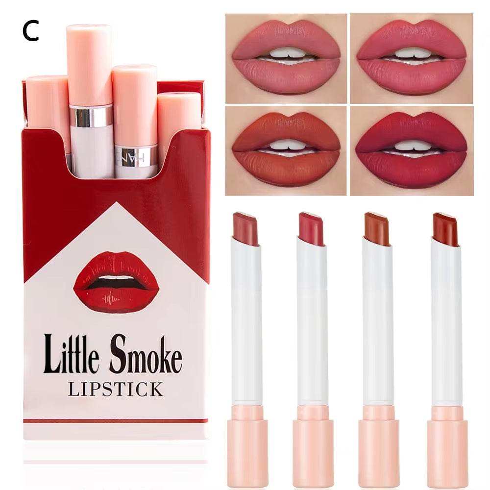Creative Cigarette Lipstick Set with 4 Matte Colors, Waterproof and Long-lasting