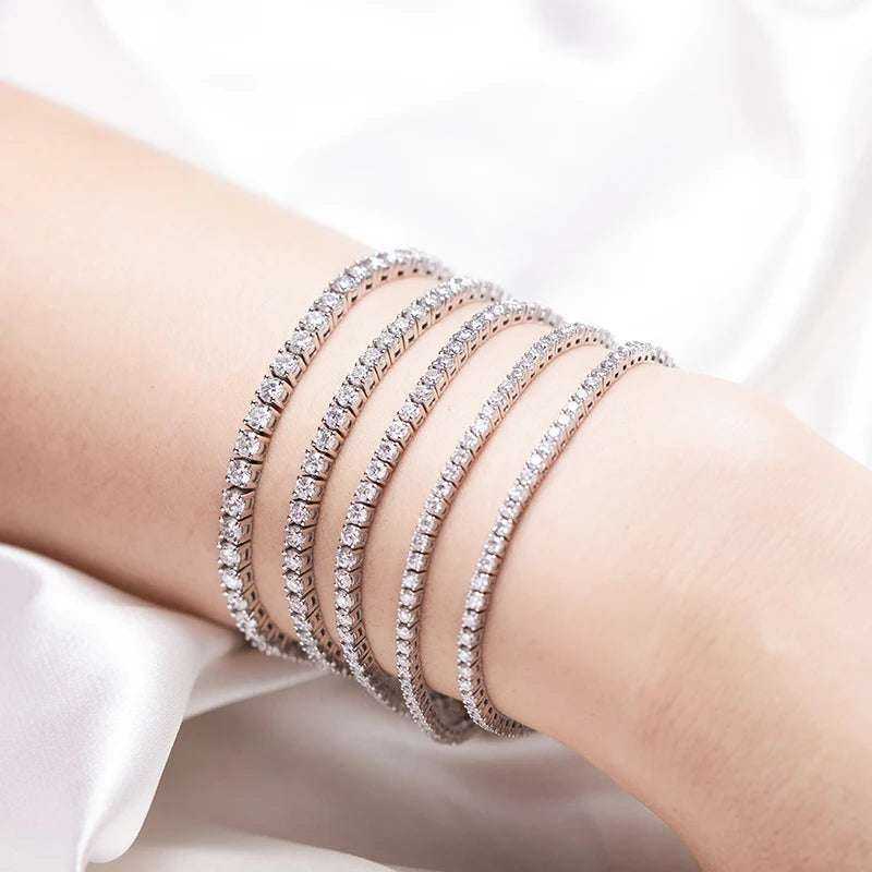 Custom Moissanite Diamond Tennis Bracelet Chains in 925 Silver.