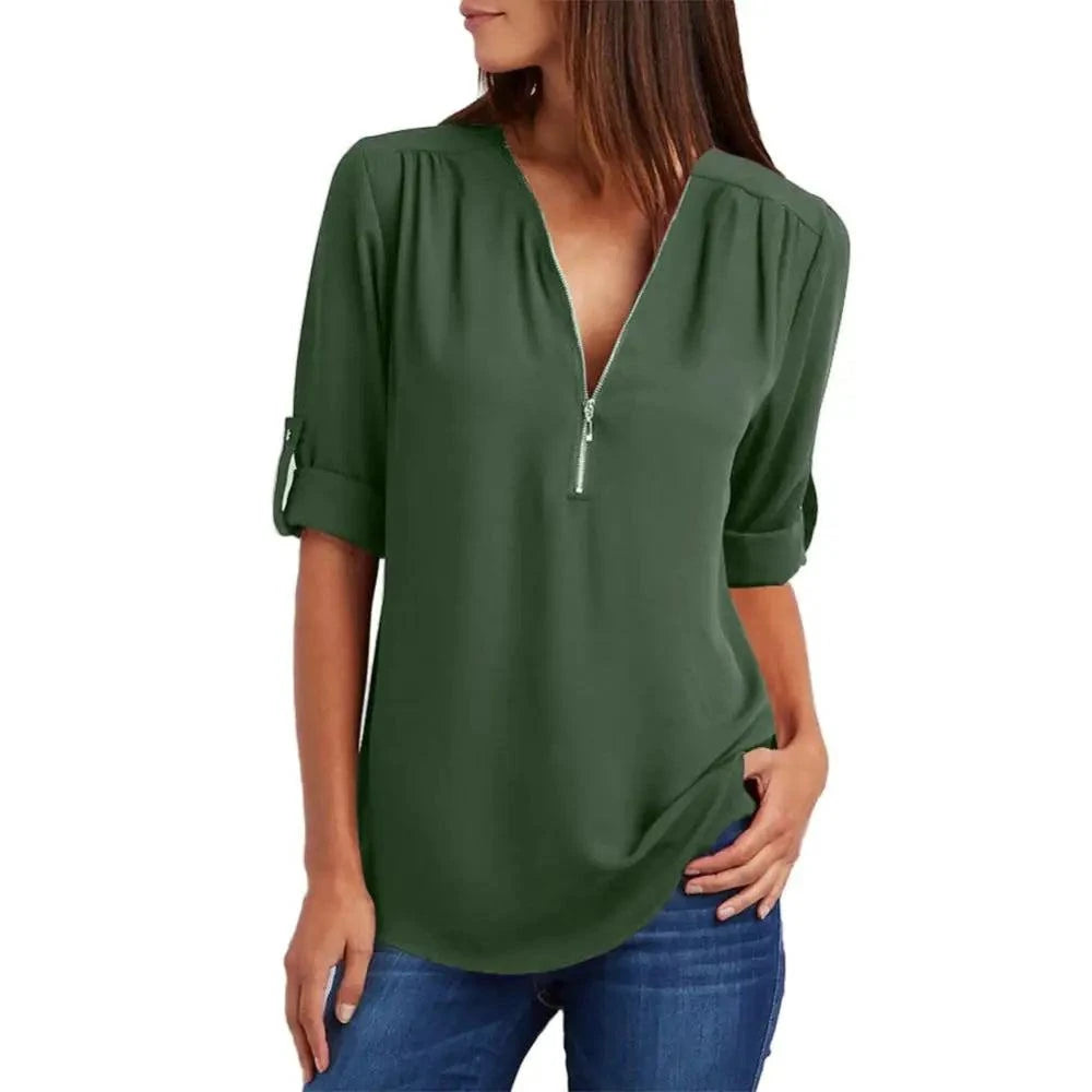 V Neck Half Sleeve Loose Top Women's Clothing