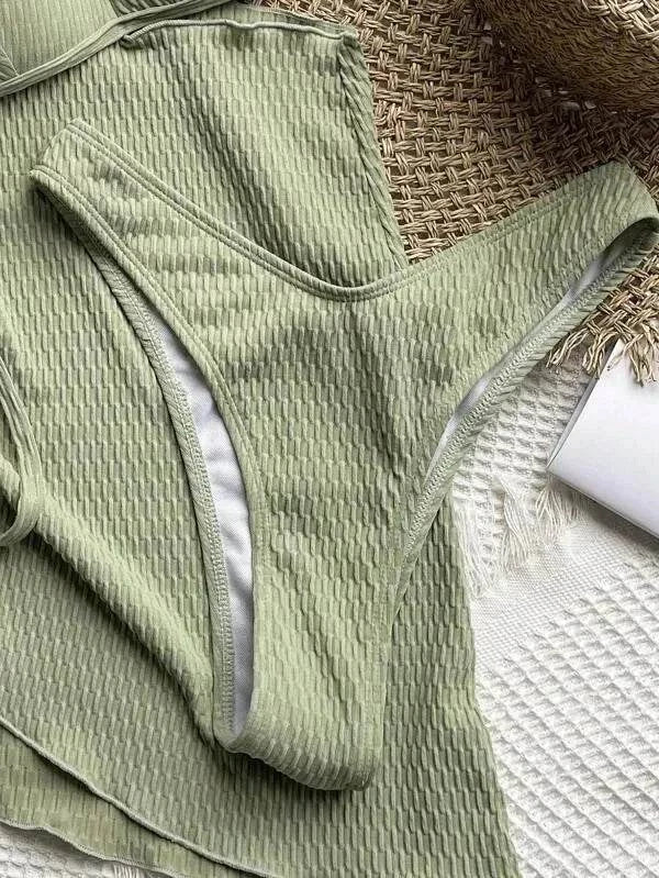 3 Pieces Triangle Push Up Bikini Women Beach Skirt Swimsuit