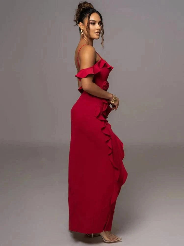 Elegant Ruffle Sexy Maxi Dress Women