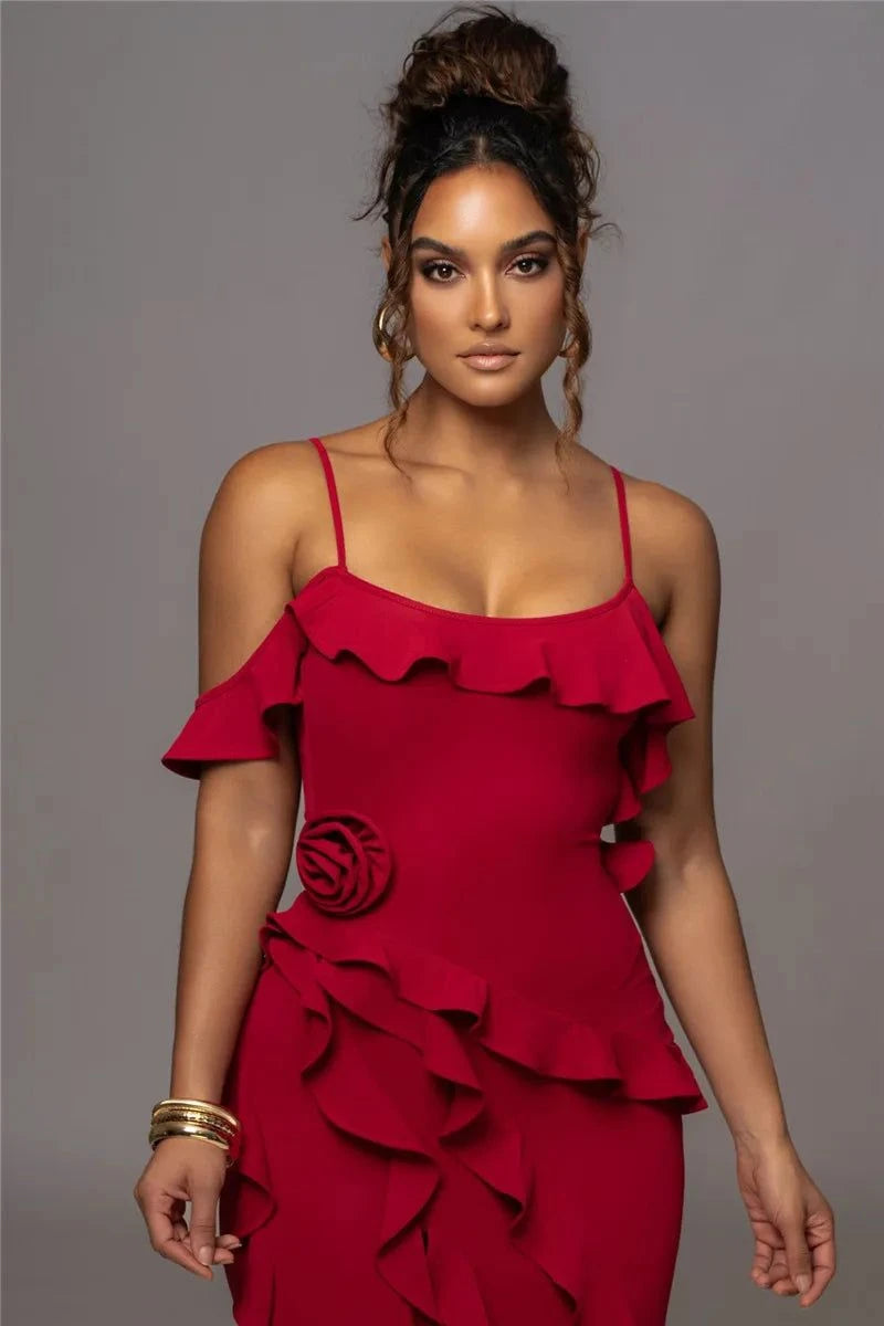 Elegant Ruffle Sexy Maxi Dress Women