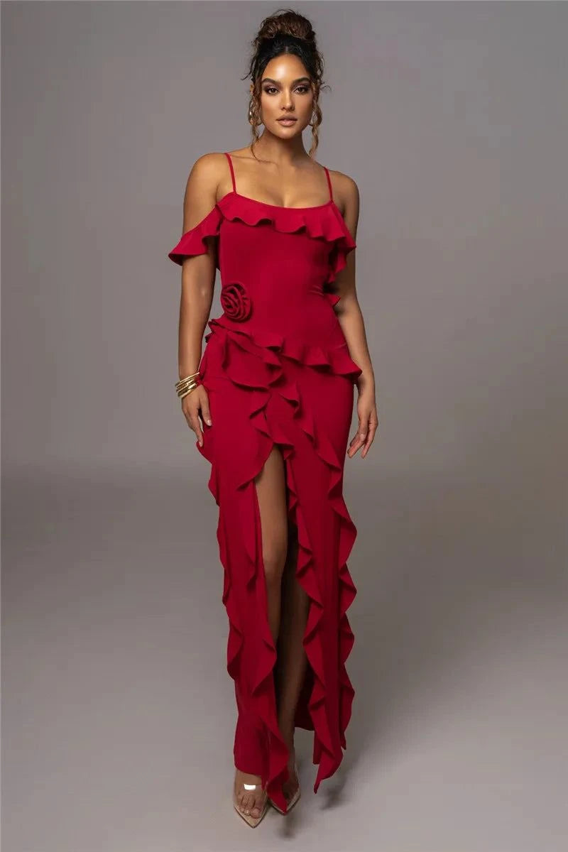 Elegant Ruffle Sexy Maxi Dress Women