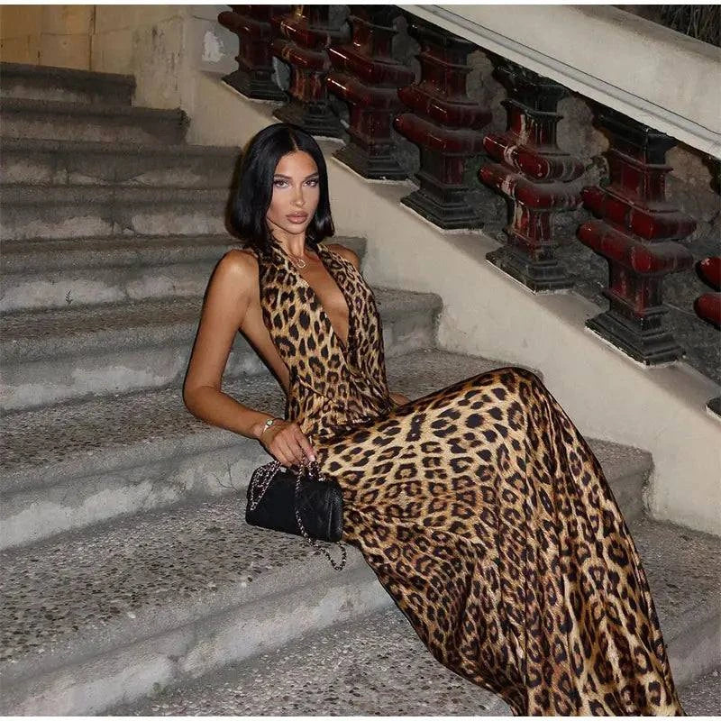 Women Elegant Leopard Print Long Dresses