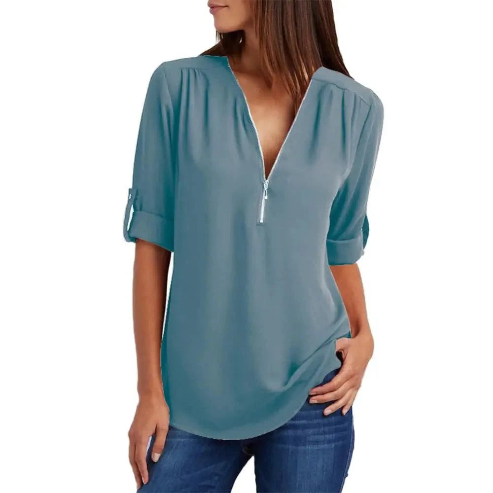 V Neck Half Sleeve Loose Top Women's Clothing
