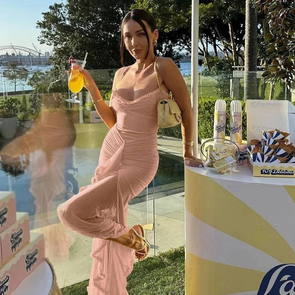 Elegant Mesh Dress Yellow Long Dresses