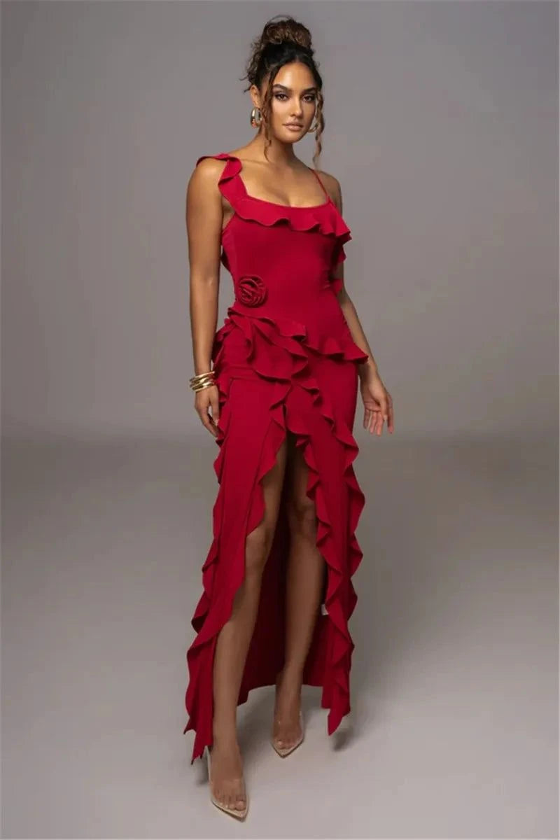 Elegant Ruffle Sexy Maxi Dress Women