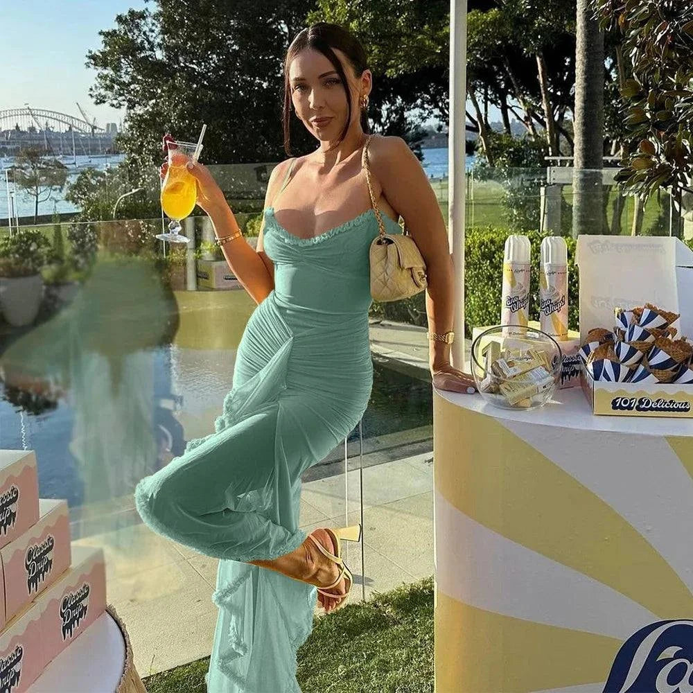 Elegant Mesh Dress Yellow Long Dresses