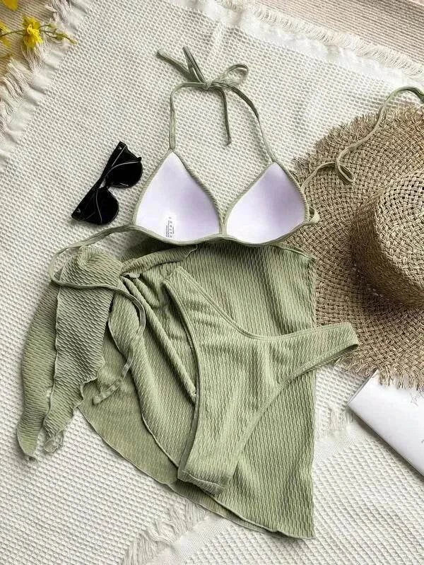 3 Pieces Triangle Push Up Bikini Women Beach Skirt Swimsuit