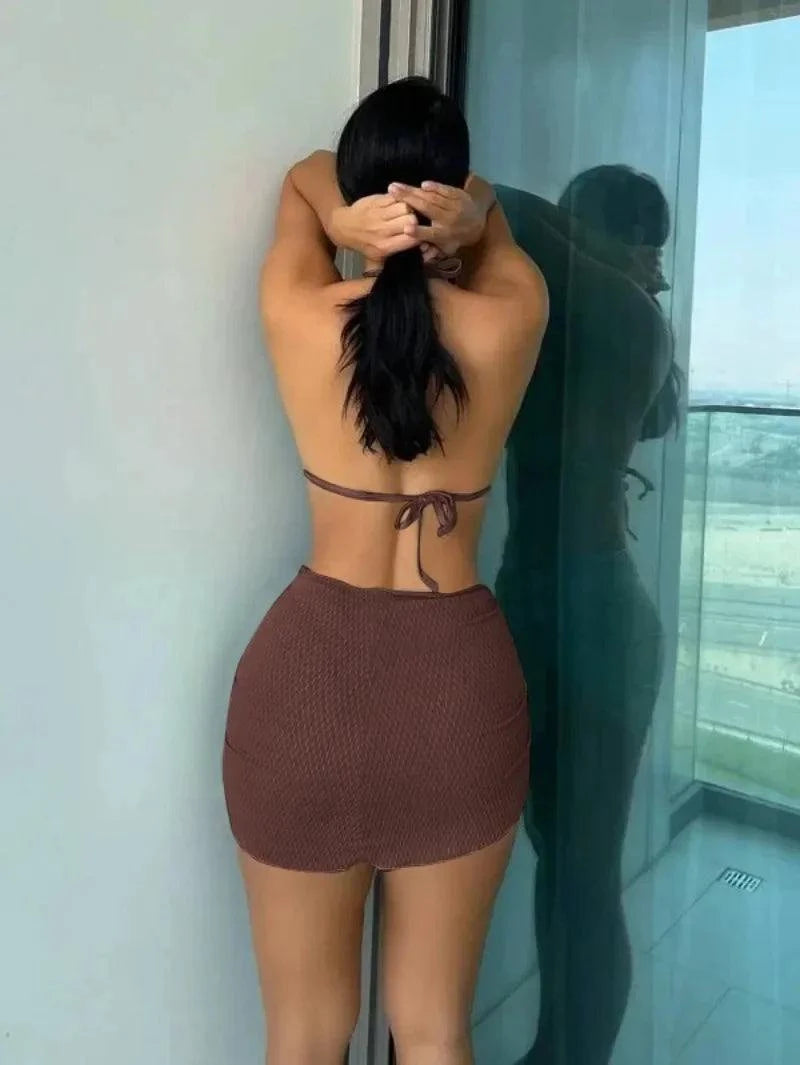 3 Pieces Triangle Push Up Bikini Women Beach Skirt Swimsuit