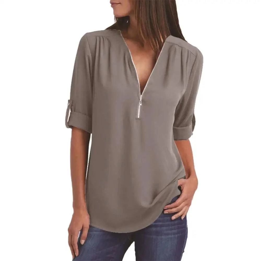 V Neck Half Sleeve Loose Top Women's Clothing