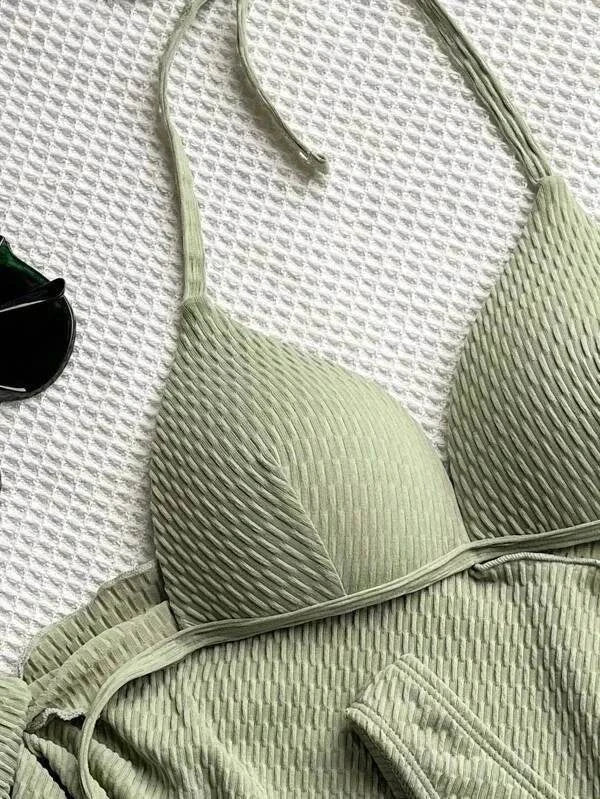 3 Pieces Triangle Push Up Bikini Women Beach Skirt Swimsuit