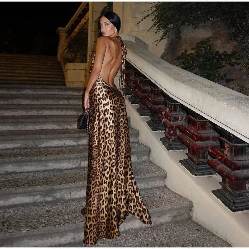 Women Elegant Leopard Print Long Dresses