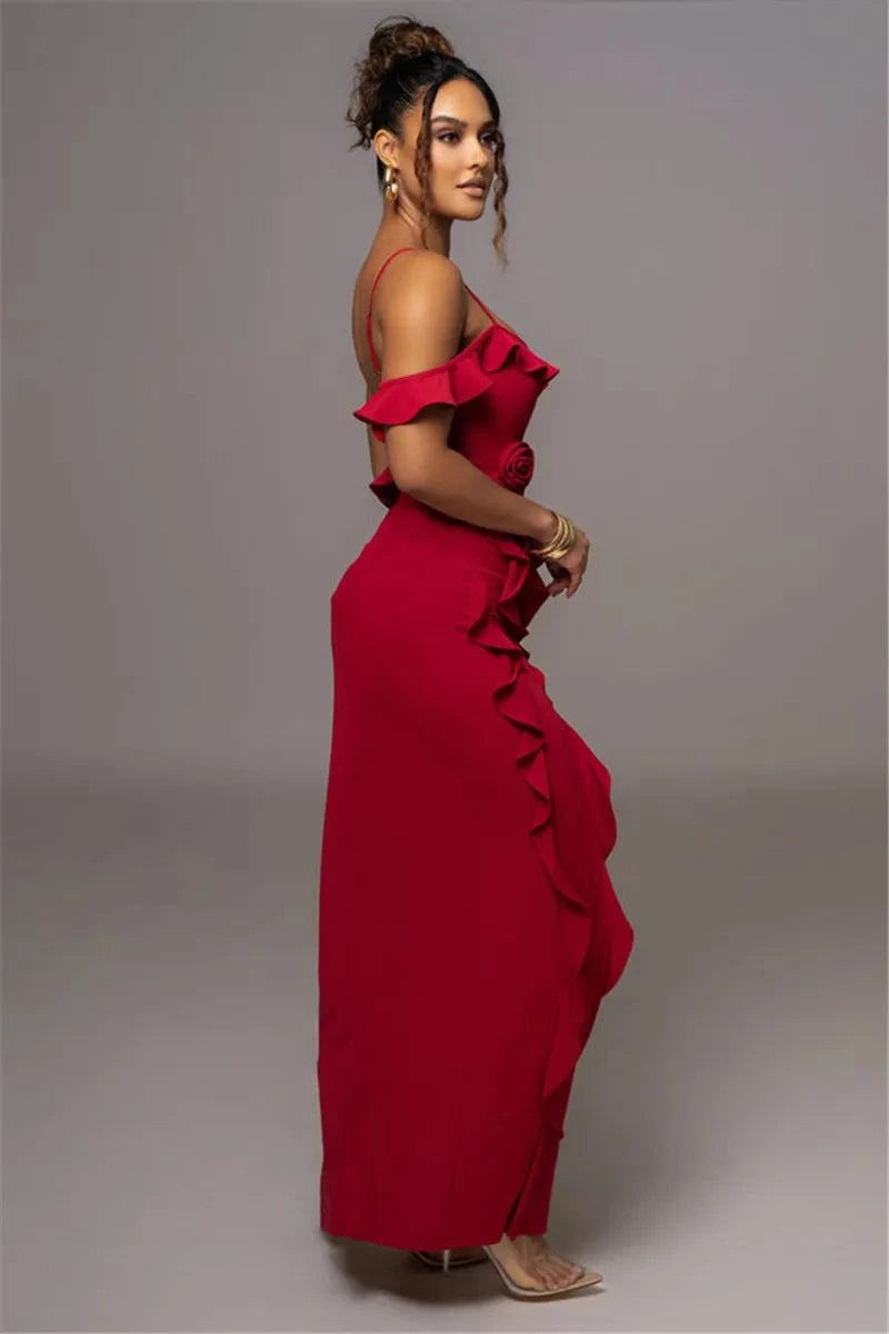 Elegant Ruffle Sexy Maxi Dress Women