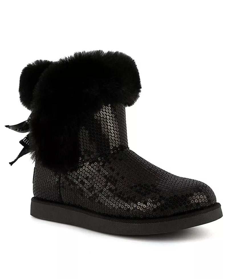 Women's King Cozy Cold Weather Boots in black faux suede with plush ankle, lightweight design, and memory foam insole.