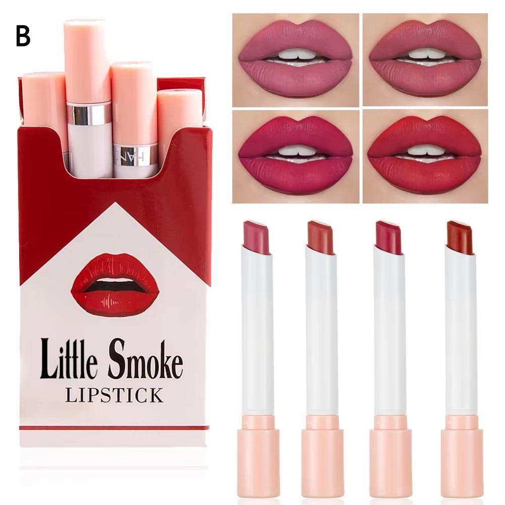 Creative Cigarette Lipstick Set, matte long-lasting, waterproof, 4 colors, nude red, makeup.