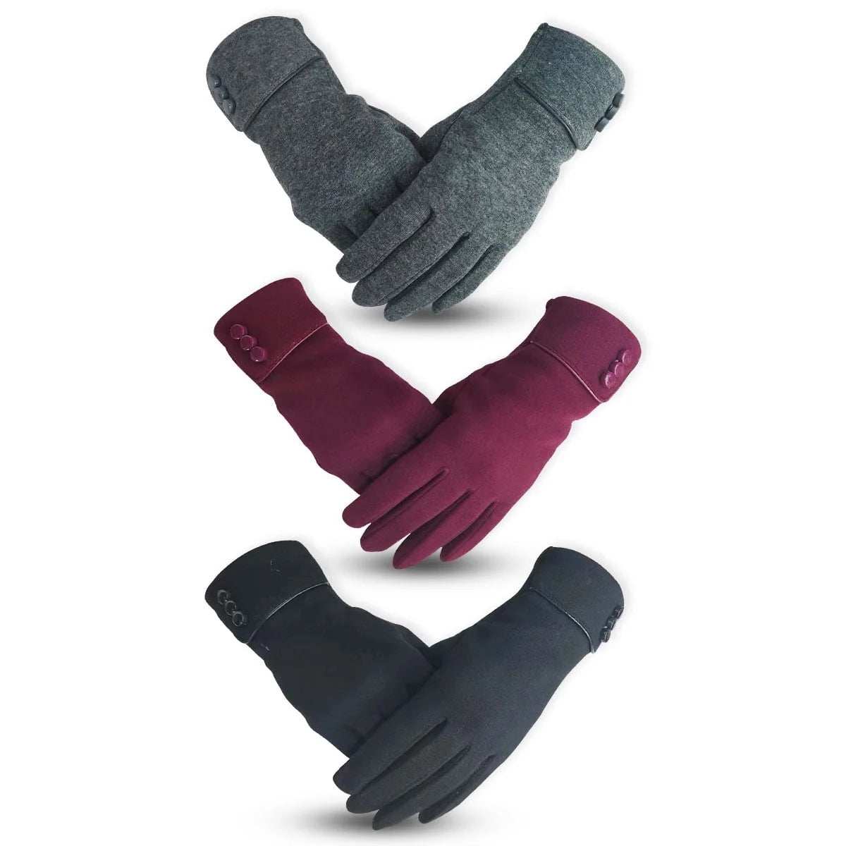 Fingers gloves for women in multiple colors with touchscreen fingertips for winter warmth and smartphone use.
