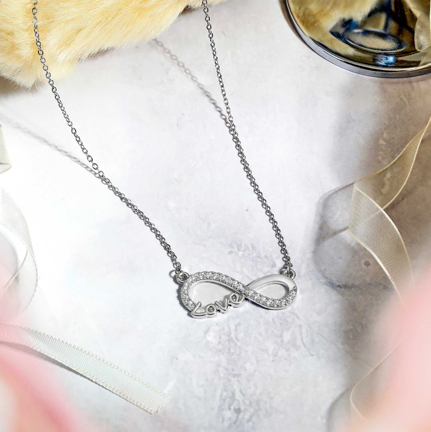 Infinity Love Pendant Necklace in 18K Yellow Gold Plated with Cubic Zirconia Stone